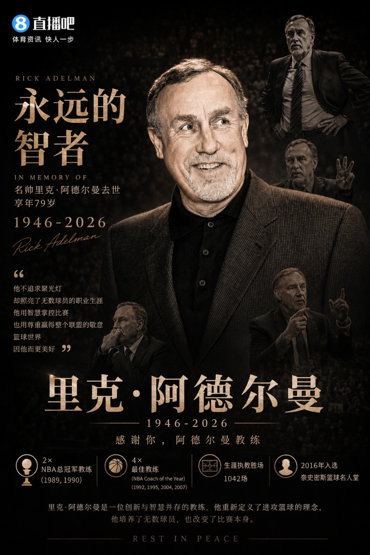 名帅里克·阿德尔曼逝世,享年79岁|NBA执教1042胜历史第十