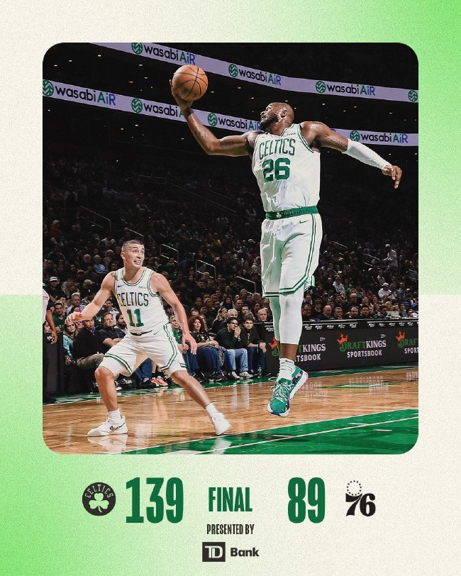 50分血洗!凯尔特人狂胜76人 布朗18分8篮板塔图姆16+10+6
