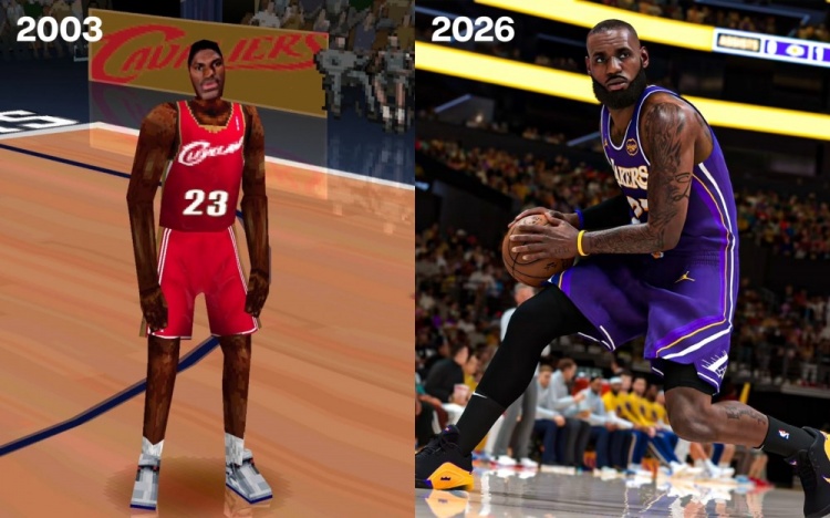 媒体晒詹姆斯2003vs2026游戏形象对比照 媒体晒詹姆斯2003vs2026游戏形象对比照