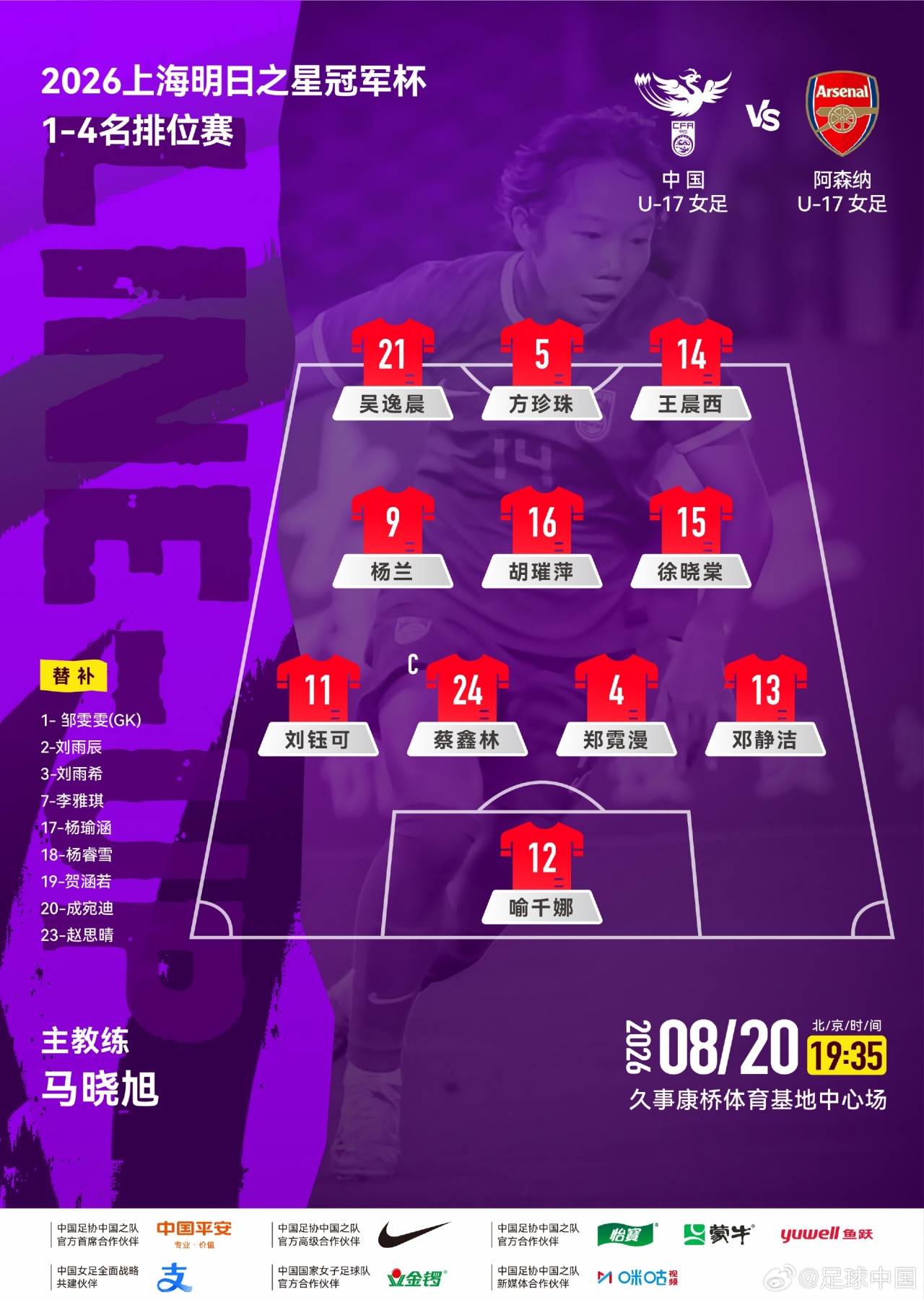 U17女足对阵阿森纳因天气推迟 开球时间改为19:50 U17女足对阵阿森纳因天气推迟 开球时间改为19:50