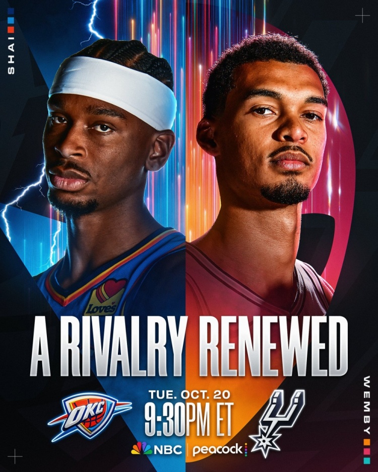 王牌对决⚡️👽NBA官方预热揭幕战雷霆VS马刺:连庄MVP对战DPOY 王牌对决⚡️👽NBA官方预热揭幕战雷霆VS马刺:连庄MVP对战DPOY